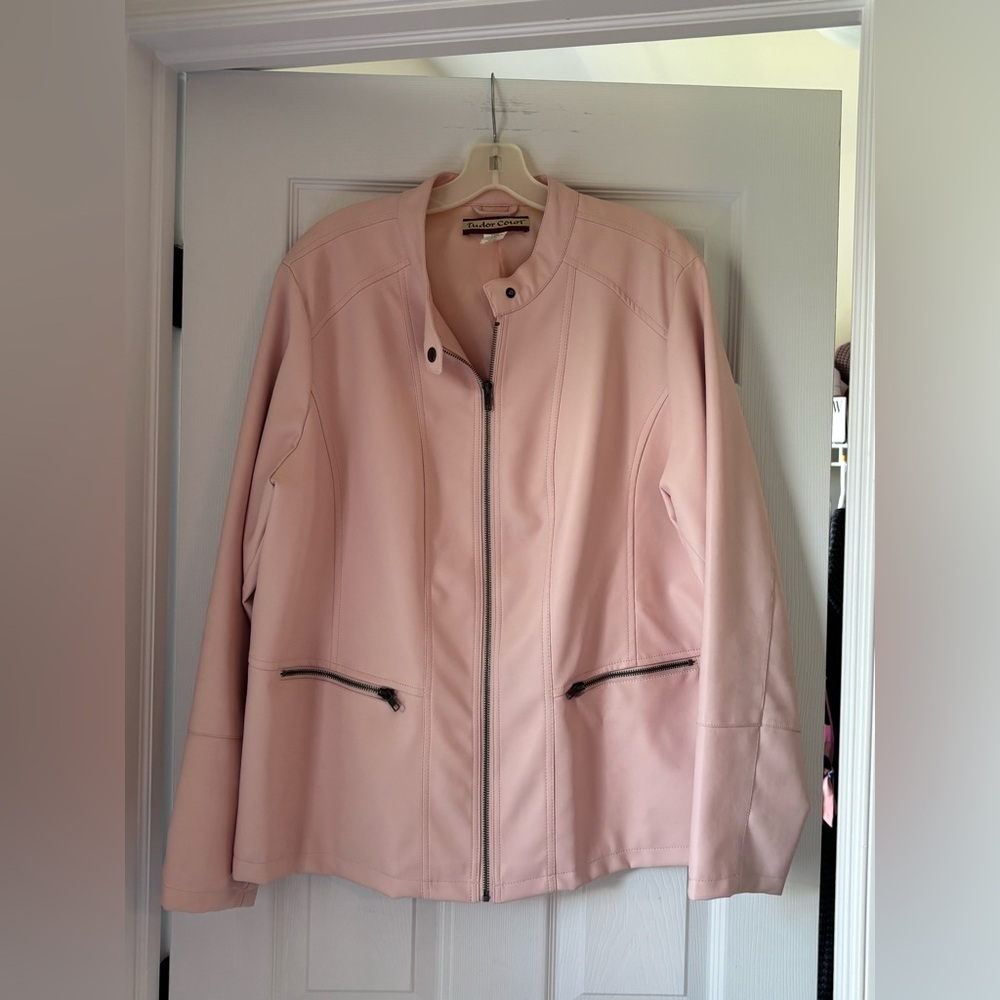 Women’s Blush Pink Zip-Front Faux Leather Jacket
